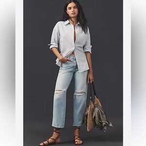 MCGUIRE DENIM Valletta Mid-Rise Slim Straight Jeans with Distressed Hem